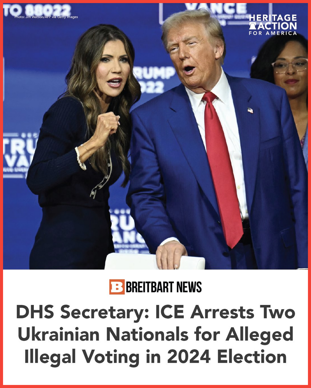 Sec.
 Noem: ICE Arrests Two Ukrainian Nationals for Alleged Illegal Voting in the 2024 Election